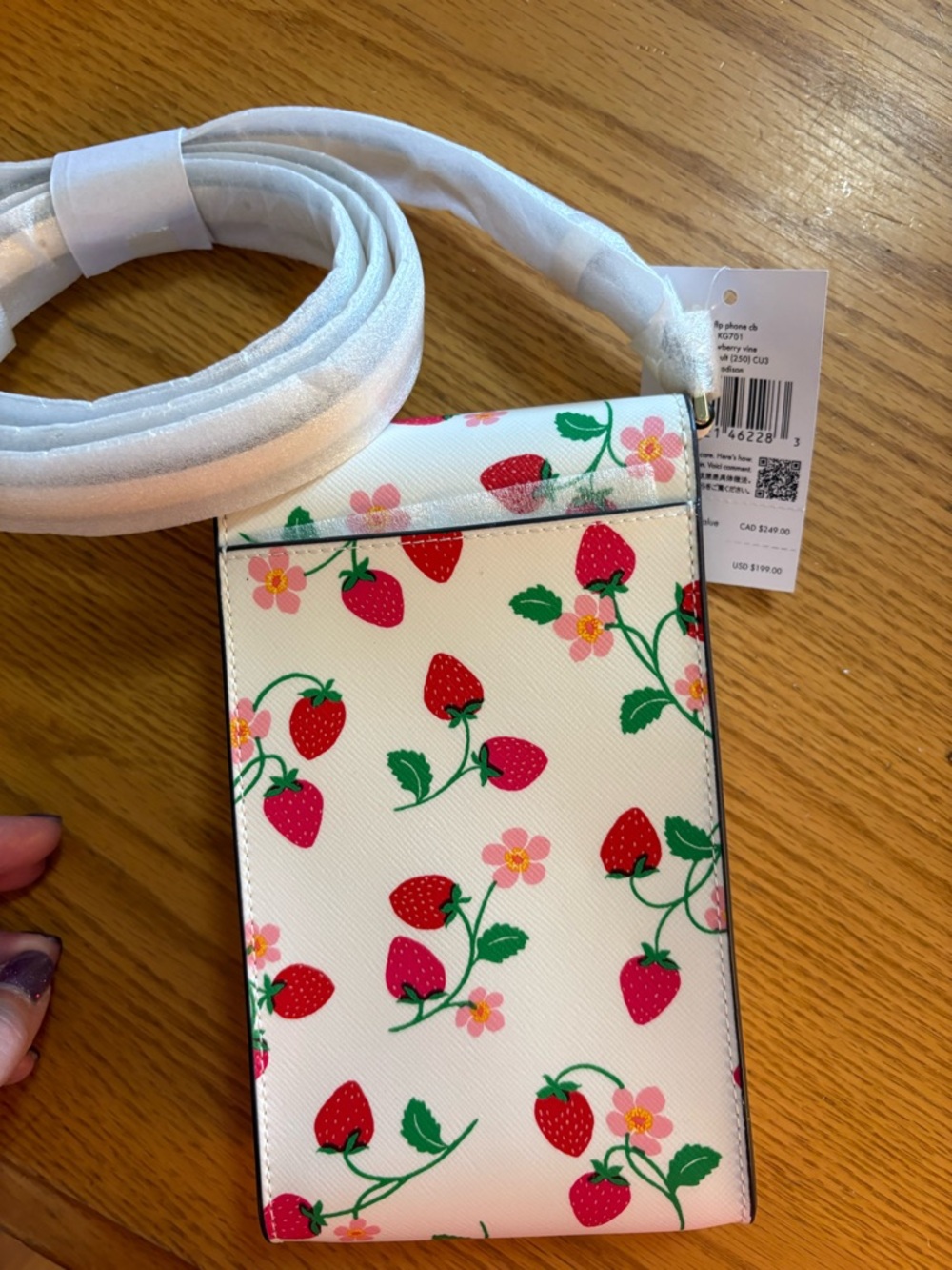 kate spade White Strawberry Print Crossbody Phone Pouch KG701 Madison - Picture 3 of 6